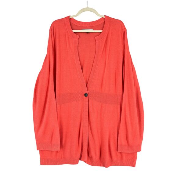Soft BY Avenue Coral Single Button Long Sleeve Collarless Cardigan‎ Size 26/28 - Picture 1 of 7